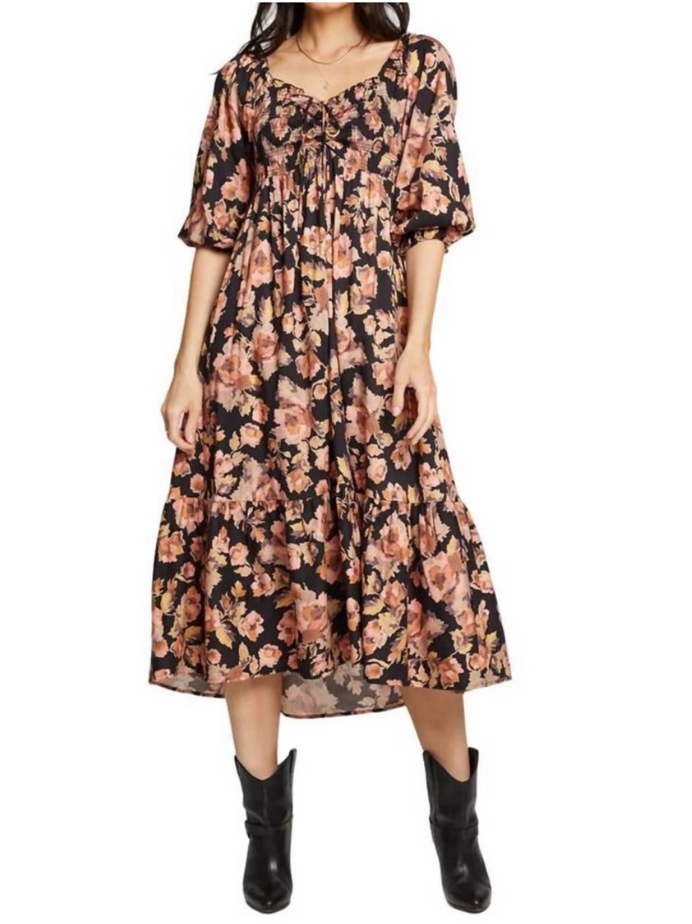 SALTWATER LUXE dusty rose midi dress in black
